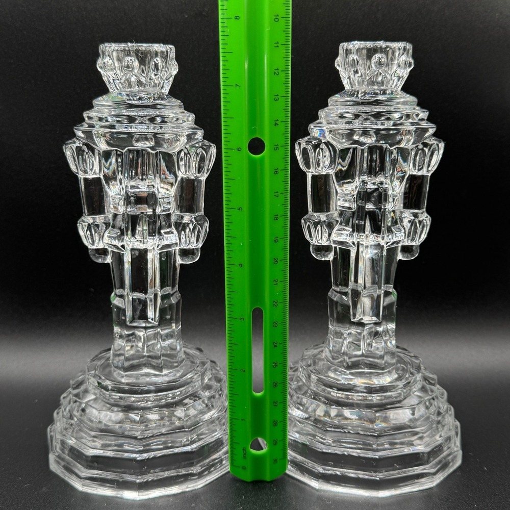 Vintage Crystal Nutcracker Princess House Candlestick Holders 2 Heavy Holiday - Picture 8 of 9
